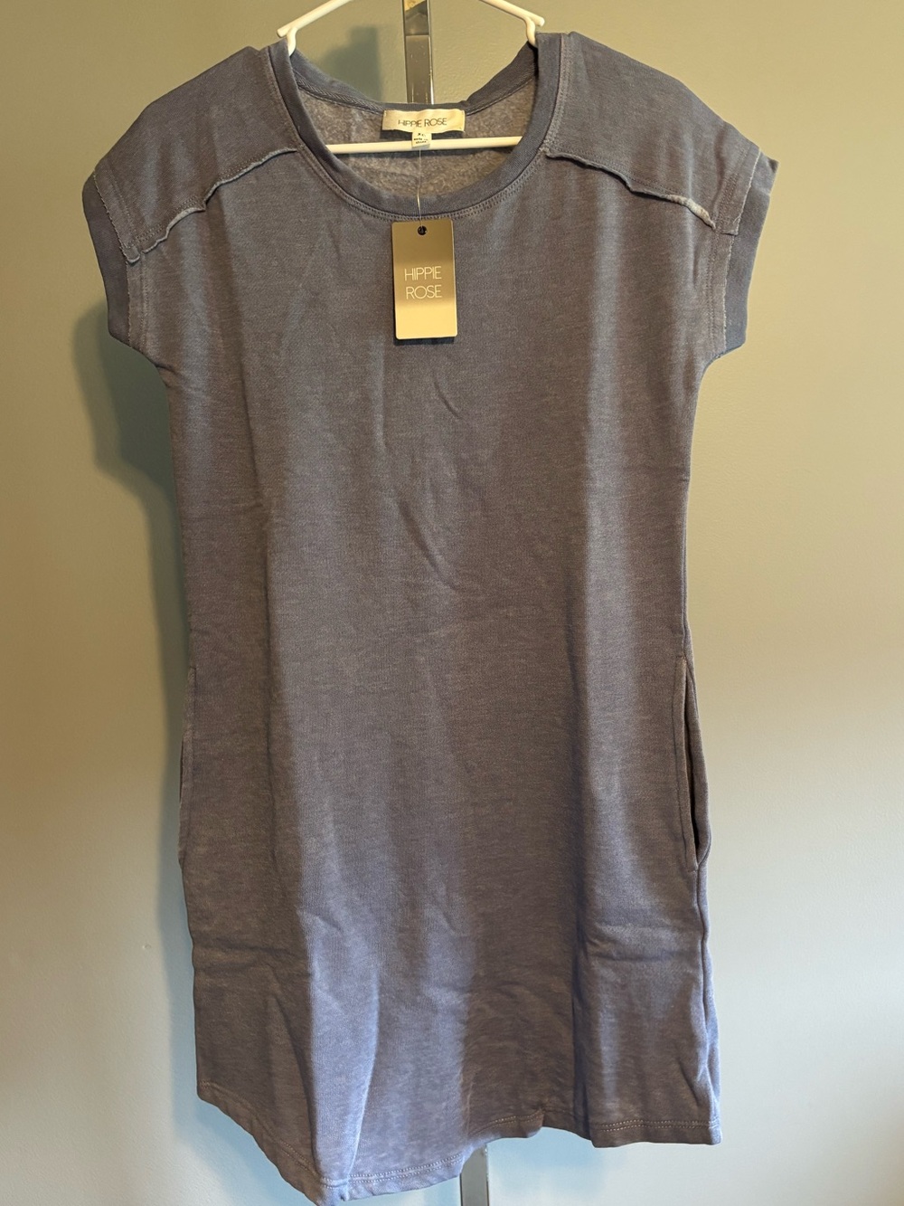 Hippie Rose blue short sleeve sweatshirt dress with pockets size XS